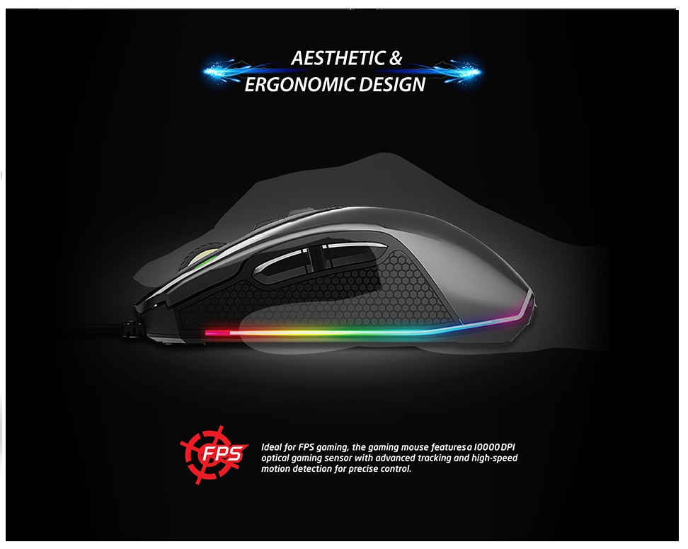 Rampage Flare Profesyonel RGB Gaming Mouse - Makro 10000 dpi Oyuncu Sensör